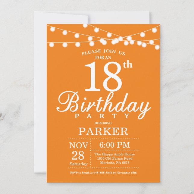 Naranja de la invitación de cumpleaños número 18 (Anverso)