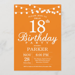 Naranja de la invitación de cumpleaños número 18