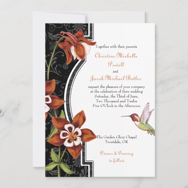 Naranja de la invitación de la boda del colibrí de (Anverso)