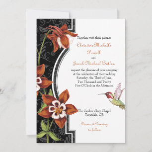 Naranja de la invitación de la boda del colibrí de