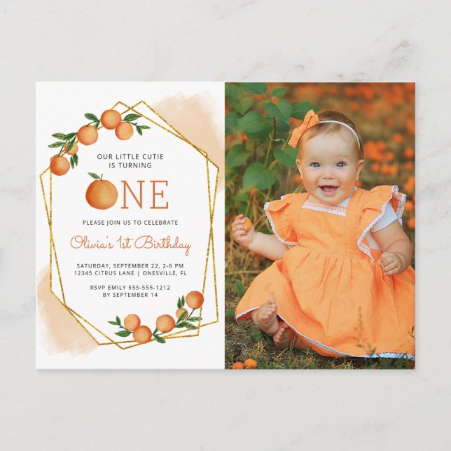 Naranja de la pequeña Cutie Primer Día Invitación (Anverso)