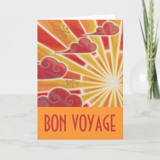 Naranja de la tarjeta "Bon Voyage" del atardecer (Anverso)