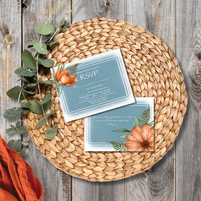 Naranja de Moda Boho Florals Smokey Blue RSVP (Subido por el creador)