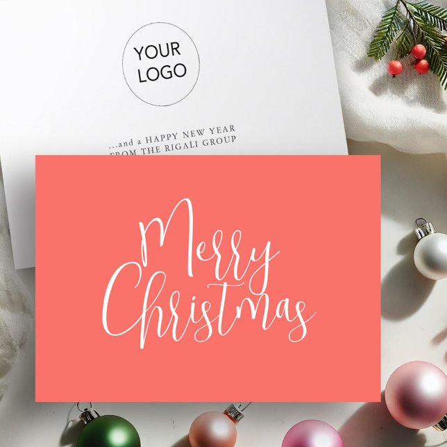 Naranja de moda Feliz Navidad (Business Christmas cards with logo modern orange design)