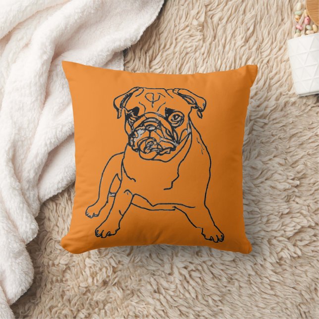 Naranja de moda Hipster Pug Perro Dibujar almohada (Manta)