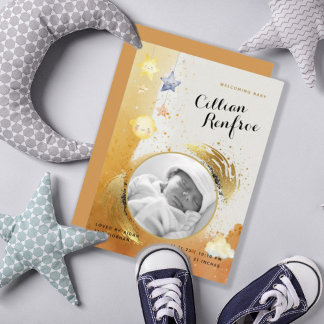 Naranja de moda Purpurina de oro Nacimiento Anunci