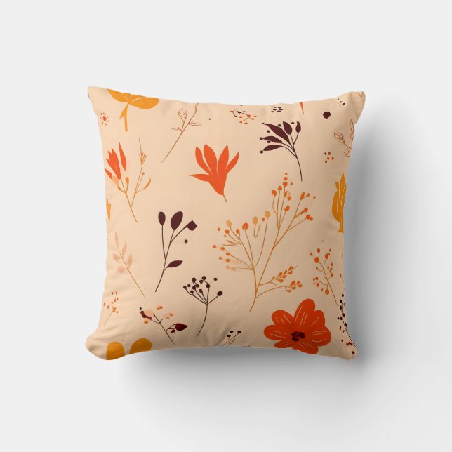Naranja de otoño y Cojín decorativo floral beige (Anverso)