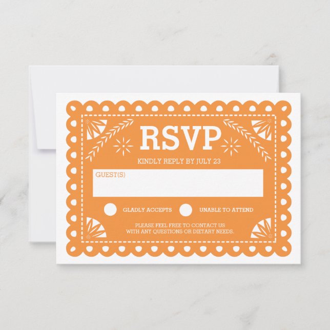 Naranja de Papel Picado Wedding RSVP (Anverso)