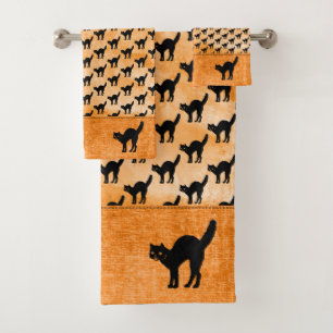 Naranja de patrón de silueta negra de gato de Hall