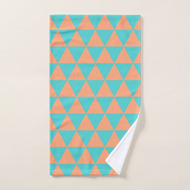 Naranja de patrón triangular y azul claro (Toalla de mano)