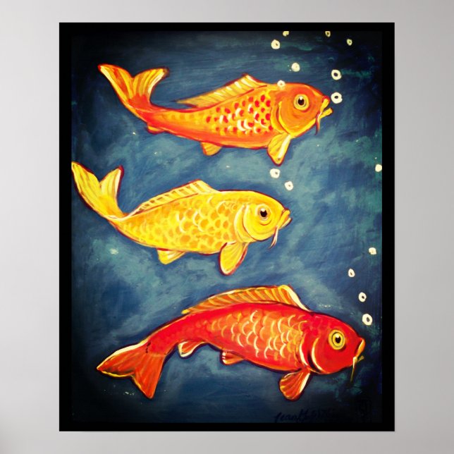 Naranja de pescado Koi Poster de arte de pez dorad (Frente)
