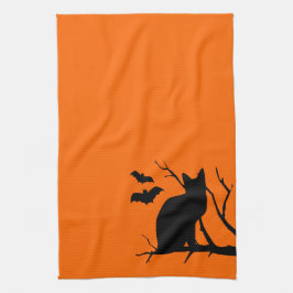 Naranja de silueta de gato toalla de cocina de Hal