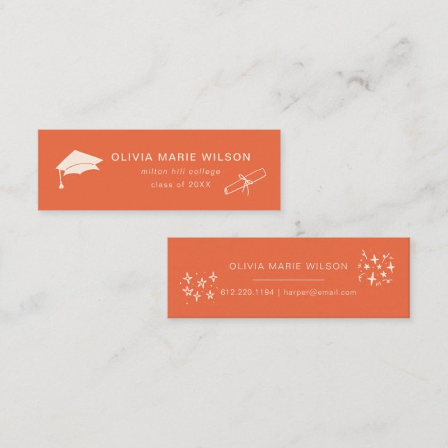 Naranja de tarjeta de nombre de icono de graduació (Anverso / Reverso)