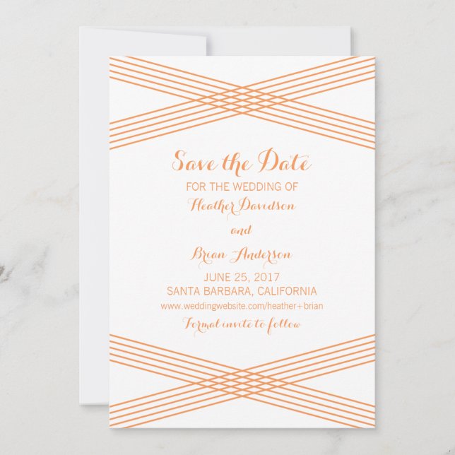 Naranja Deco moderno Guardar la invitación de fech (Anverso)