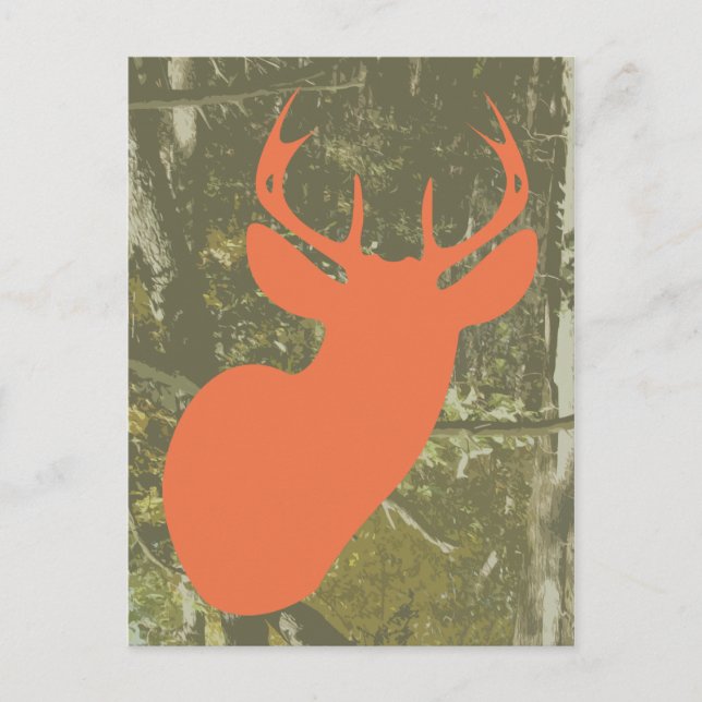 Naranja Deer + Camo Invitación postal de cumpleaño (Anverso)