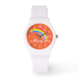 Naranja del arcoiris brillante nombre reloj de pul