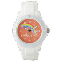 Naranja del arcoiris brillante nombre reloj de pul