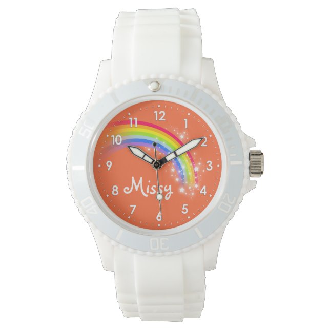 Naranja del arcoiris brillante nombre reloj de pul (Anverso)