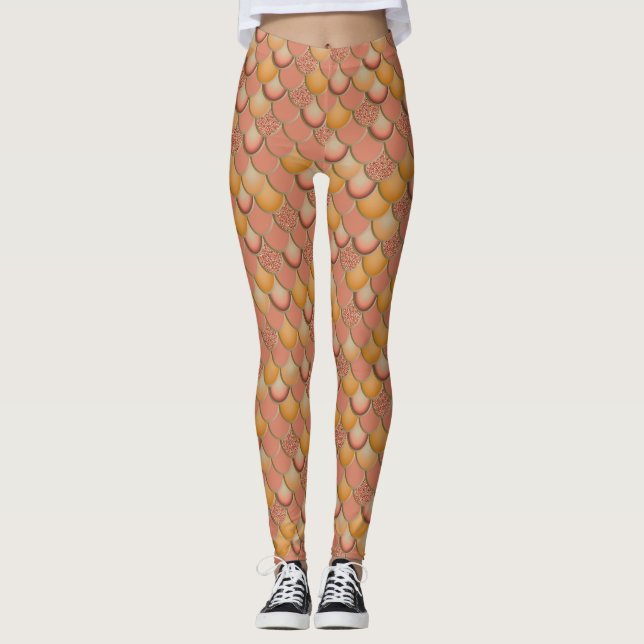 Naranja del Mar de la Sirena Escala Roja Leggings (Anverso)