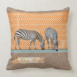 Naranja del moreno de las cebras de África y Cojín