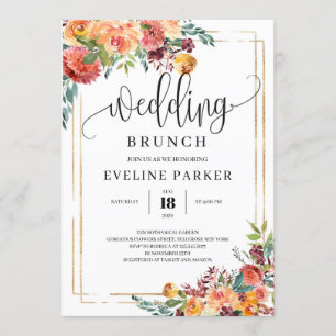 Naranja del otoño flores boda brunch invitación