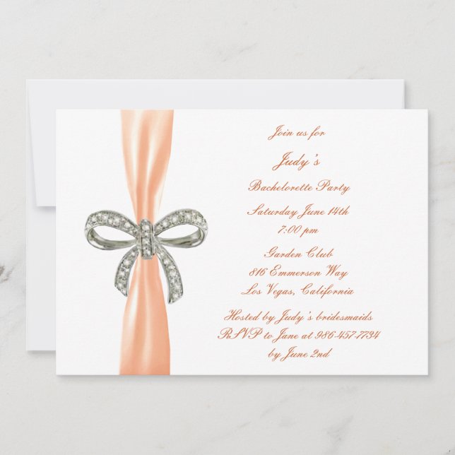 Naranja Diamond Bow Bachelorette Party Invitación (Anverso)