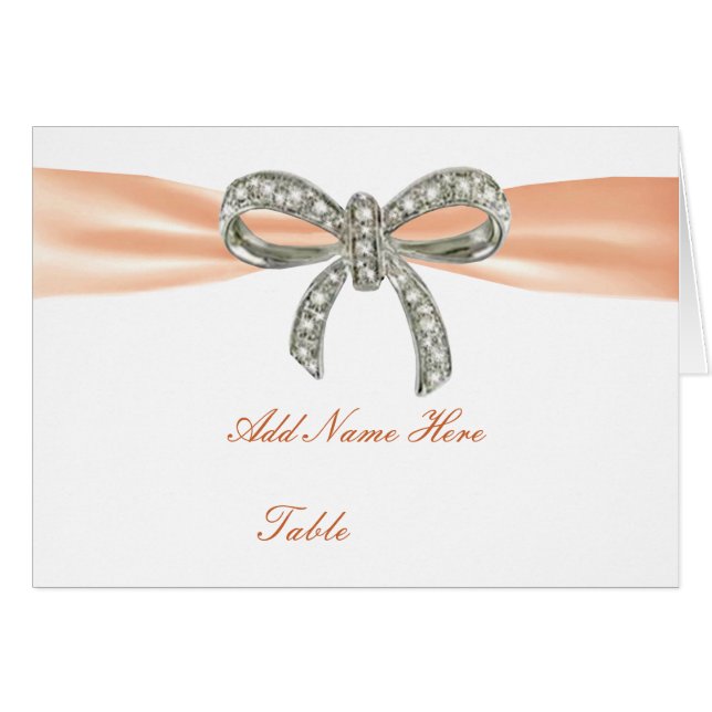 Naranja Diamond Bow Boda Table Place Card (Anverso (Horizontal))