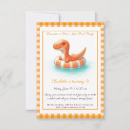 Naranja Dino Pool Fiesta - Invitación de cumpleaño