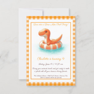 Naranja Dino Pool Fiesta - Invitación de cumpleaño