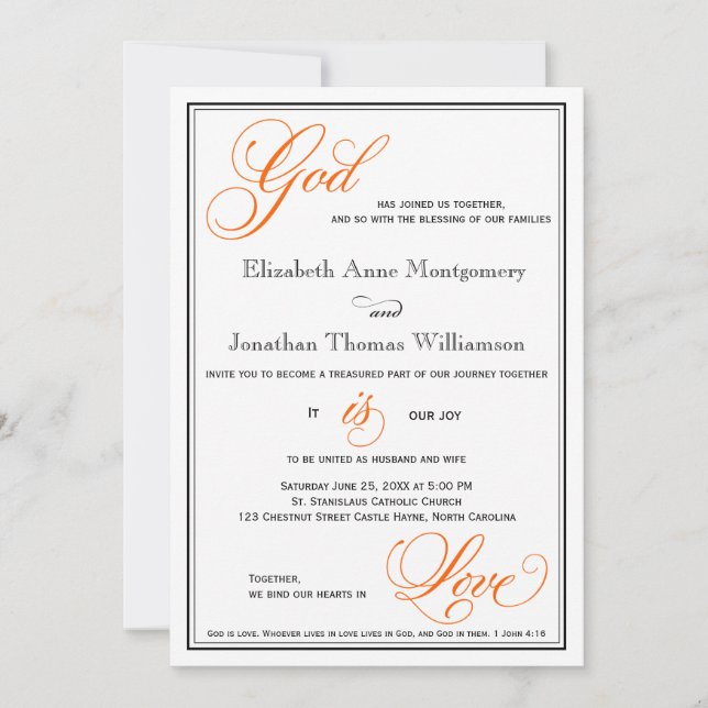 Naranja Dios es amor las invitaciones a la boda cr (Anverso)