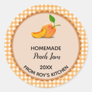 Naranja Editable Gingham Peach Jam Label Pegatinas