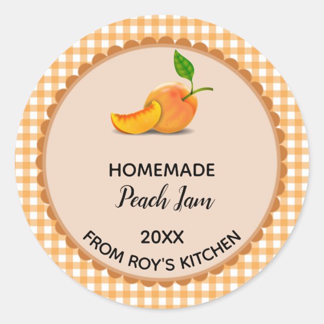 Naranja Editable Gingham Peach Jam Label Pegatinas (Anverso)