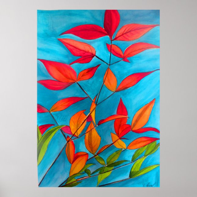 Naranja El otoño deja arte acuarela original (Frente)