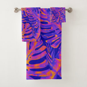 Naranja Eléctrico Azul Hojas de Palma Tropicales I