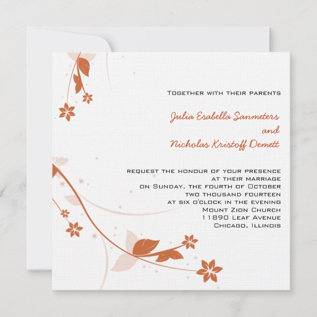 NARANJA ELEGANT LINEN WEDDING Invitación (Anverso)