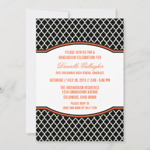 Naranja Elegante Quatrefoil Graduación Invitación