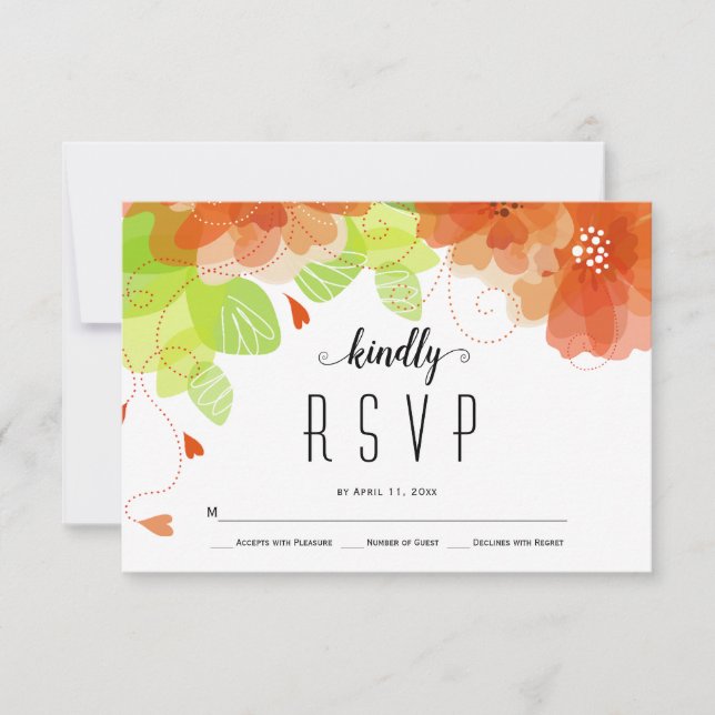 Naranja etéreo flores otoño floral boda RSVP (Anverso)