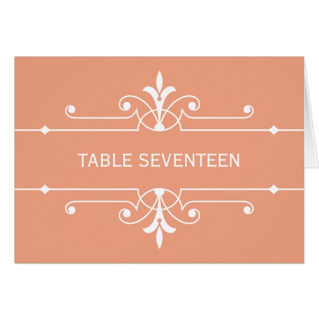 Naranja Fancy Ornamental Table Number Card (Anverso (Horizontal))