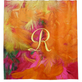 Naranja Feathers Cortina de ducha Monograma amaril