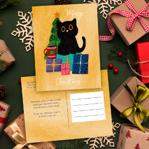 Naranja Festivo Feliz Navidad Gato Negro Café