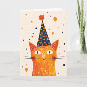 Naranja Fiesta Gato Gorra Tarjeta de felicitación