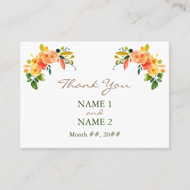 Naranja floral acuarela Gracias Tarjeta de gabinet (Anverso)