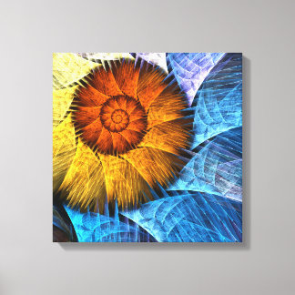 Naranja floral Azul amarillo abstracto arte