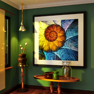 Naranja floral Azul amarillo abstracto arte