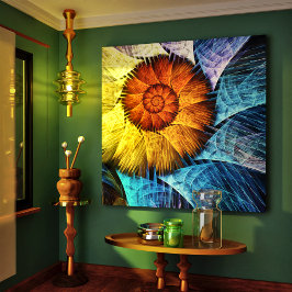 Naranja floral Azul amarillo abstracto arte