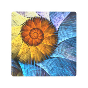 Naranja floral Azul amarillo Resumen arte Metaliza