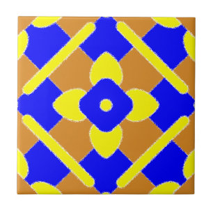 Naranja Floral Azulejos Españoles Azules Y Amarill