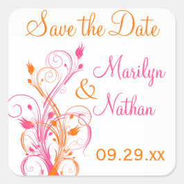 Naranja Floral blanca rosa Pegatina Boda de 1,5"