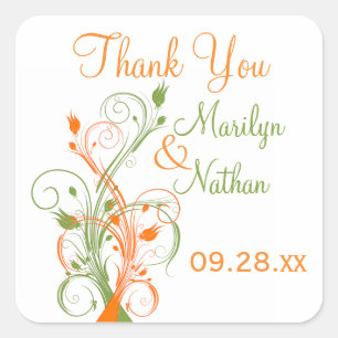 Naranja Floral blanca verde 1,5" Boda Pegatina