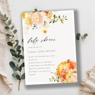 Naranja floral Calabaza otoñal Invitación a Baby S